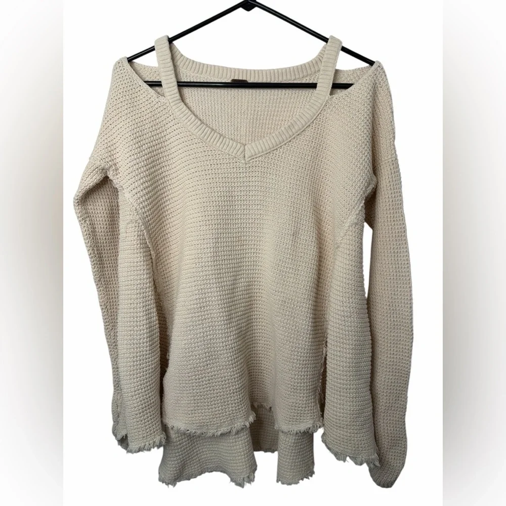 Free People Moonshine Cold Shoulder Long Sleeve In Oatmeal Asymmetrical